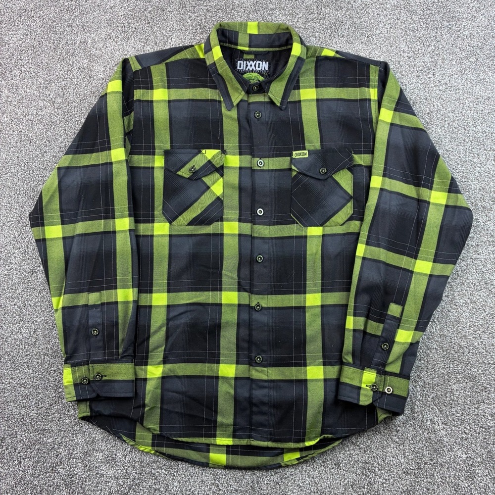 Dixxon Flannel Company Uranium Shirt Mens XL Black Green Plaid D-Tech Blend